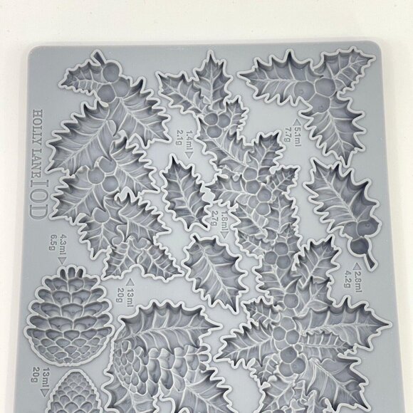 iod iron orchid designs "holly lane" silicone mould pinecones holly leaves - Picture 2 of 5